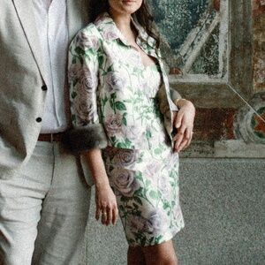 VINTAGE DOLCE & GABBANA SILK & MINK-TRIMMED ROSE-PRINT DRESS SET